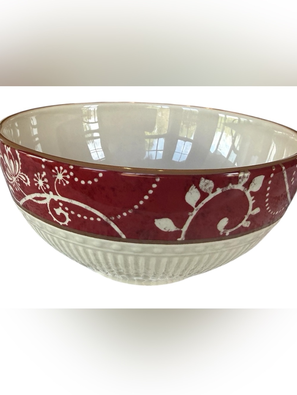 Pier 1 Maribeth Ironstone Bowl Red Floral Scroll Soup Cereal Bowl 6” Farmhouse